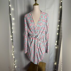 Sleep Junkie Blue and Pink Donut Print Robe with Tie Belt